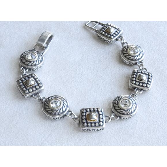 Brighton Heiress Link Bracelet Two Tone Gold Silver Rhinestone Crystal Retired - Picture 2 of 7